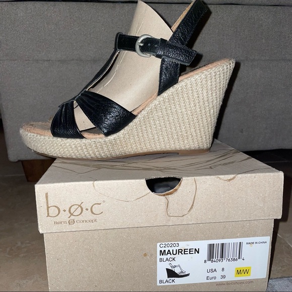 EUC-Born B.o.c. Maureen Comfort Wedge Sandals Black Womens Size 8M🖤with Box - Picture 5 of 13